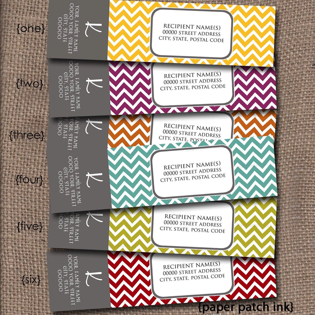 Retro Color CHEVRON  - Monogramed Wrap Around Address Label PDF Template - Printable - DIY