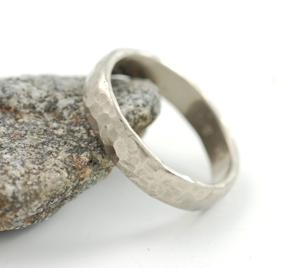 Love Rocks - 4mm 14k Palladium White Gold Hammered Wedding Band