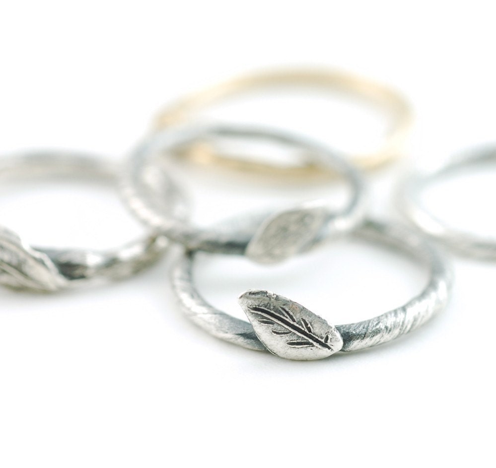 Vine and Leaf Ring - Sterling Silver - made to order