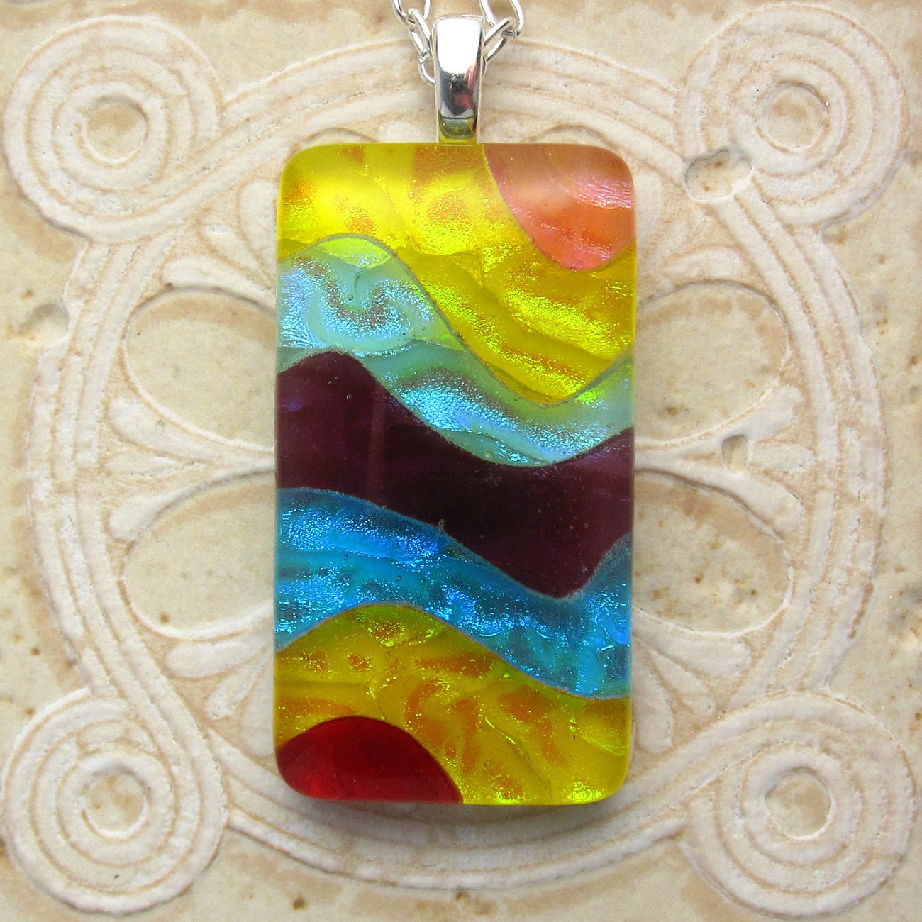 Pendant, Dichroic Glass, Colorful Abstract. DGP-204