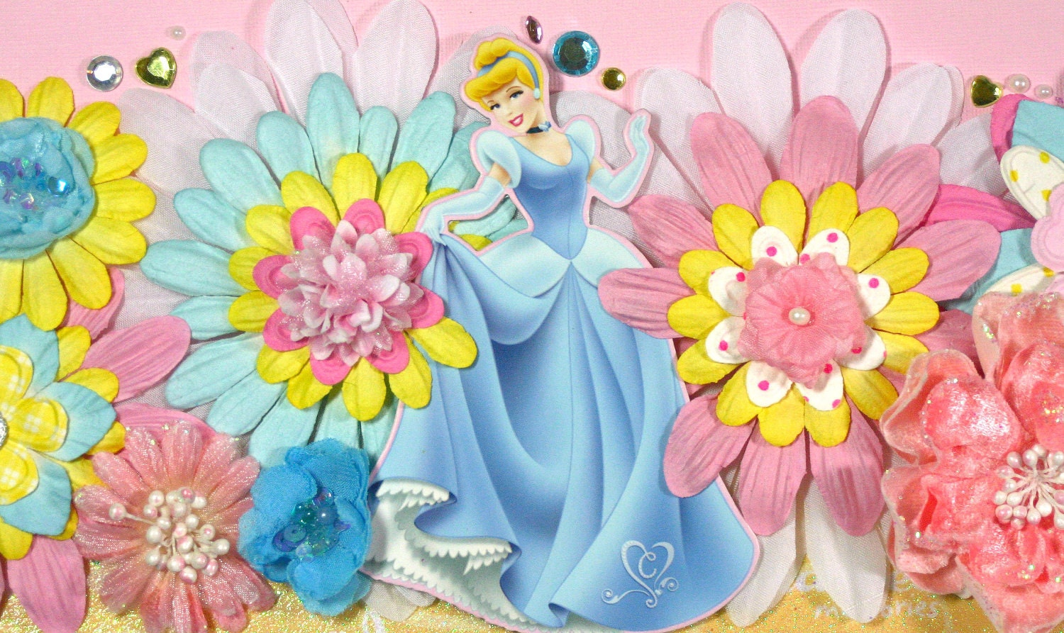 12 x 12 Premade Scrapbook Layout Disney Princess -- Cinderella - Girl - Pink Blue