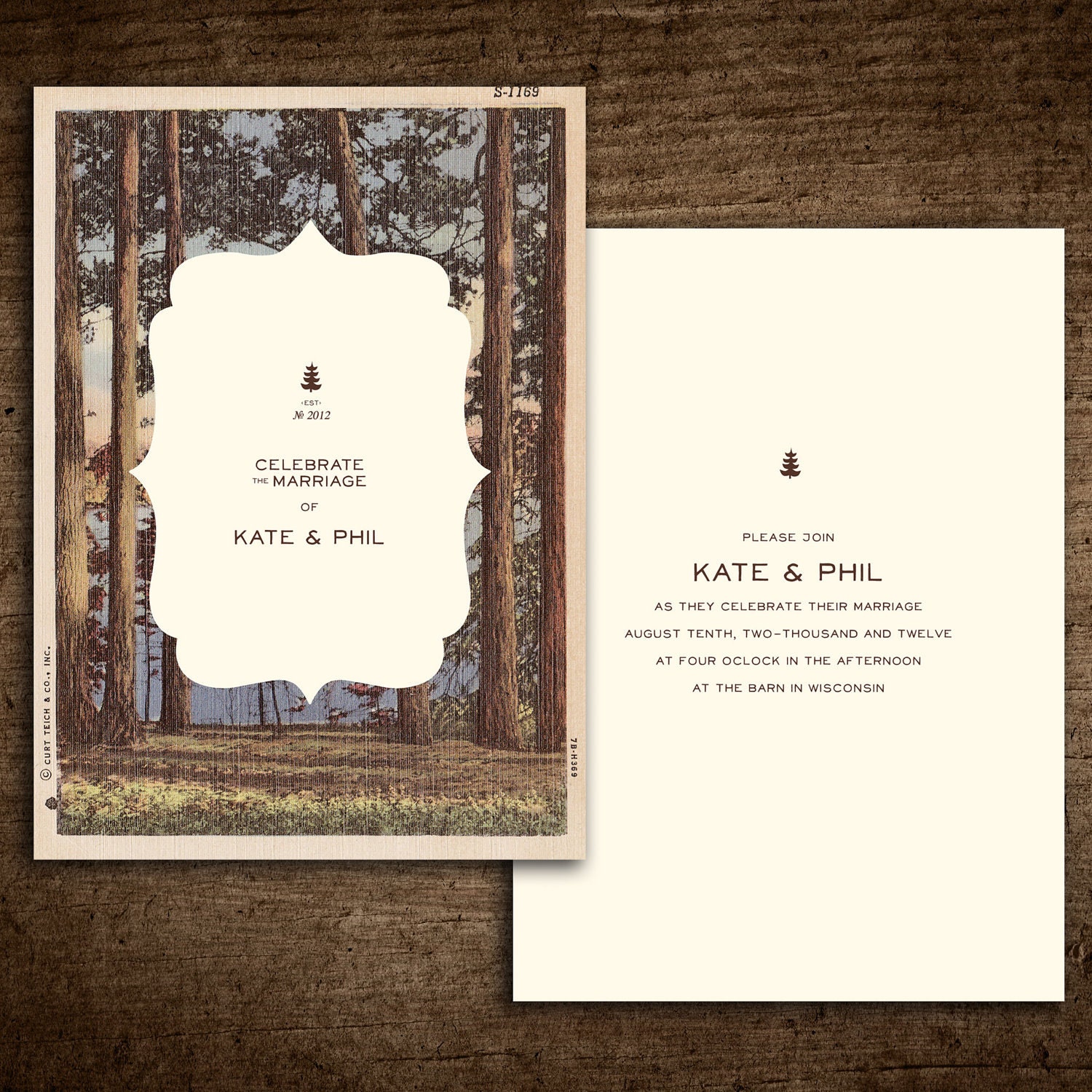 Rustic vintage postcard Wedding Invitation