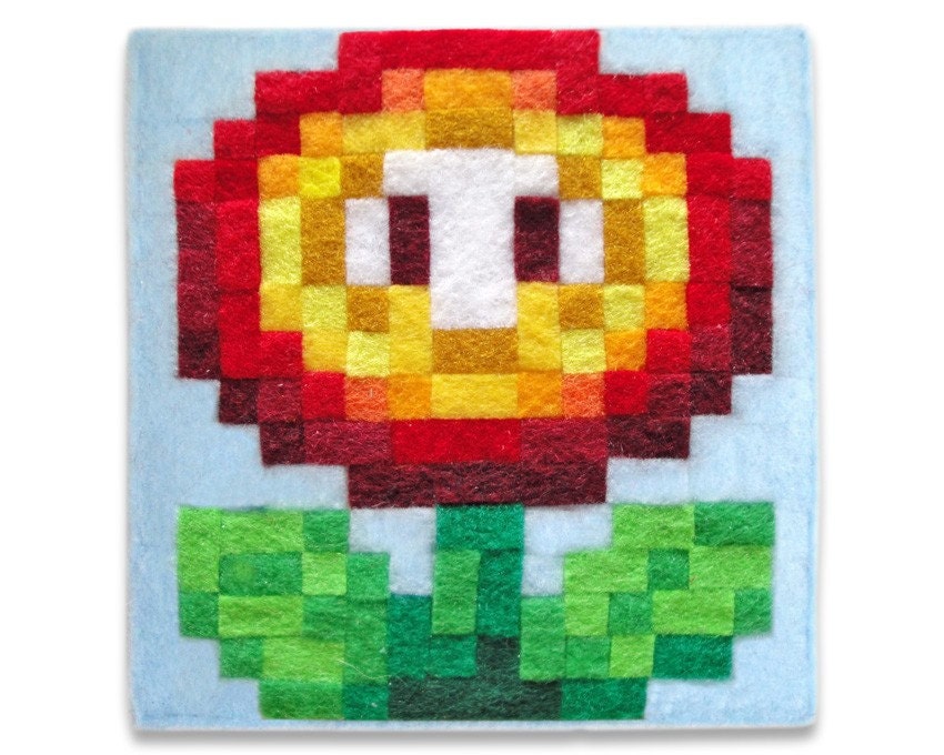 New Super Mario Bros. Fire Flower Sprite 4 x 4 Felt Collage