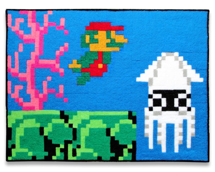 Super Mario Bros. Mario and Blooper 9 x 12 Felt Collage