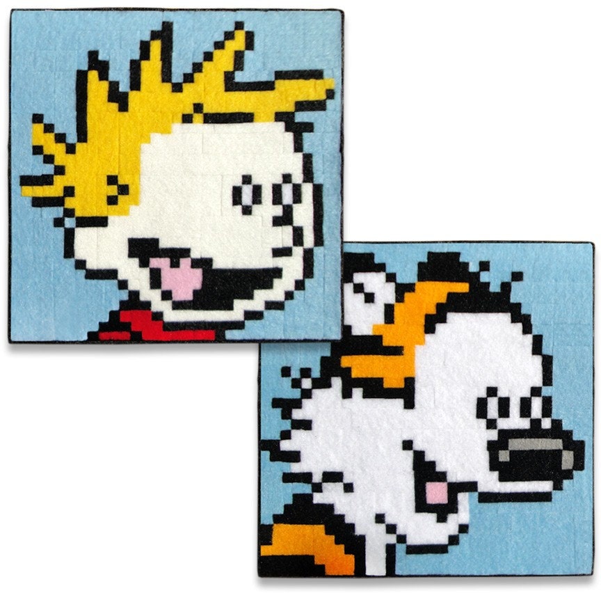 Calvin and Hobbes Set of Two 8 x 8 Felt Collages