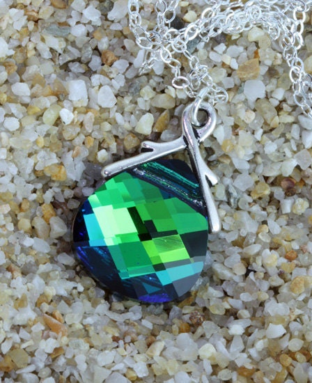 Peacock Necklace, Swarovski Crystal Necklace on Sterling Silver