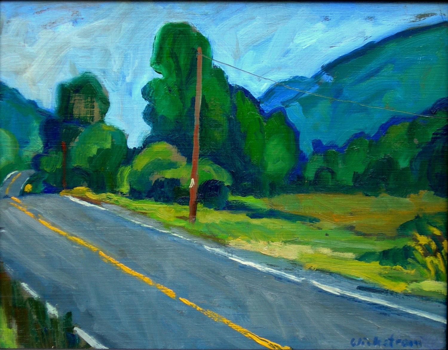 Oil Painting Landscape, Yellow Line / Berkshires. Original Oil Painting, 11x14 Impressionist Landscape