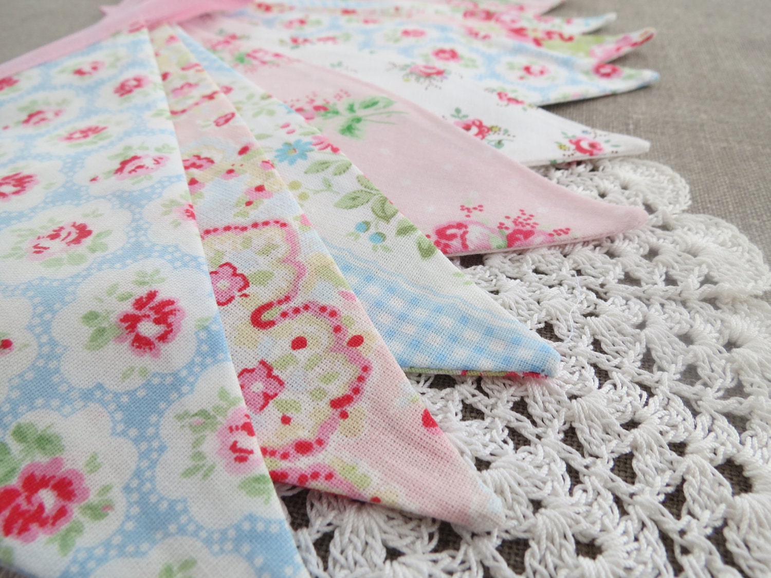On Sale - Pretty Shabby Chic Party Bunting - CATHS FLOWERS - A string of pretty floral flags for Happy Celebrations Il_570xn