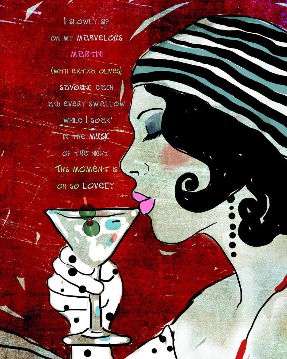 Me and My Martini / original illustration ART Print SIGNED / 8 x 10