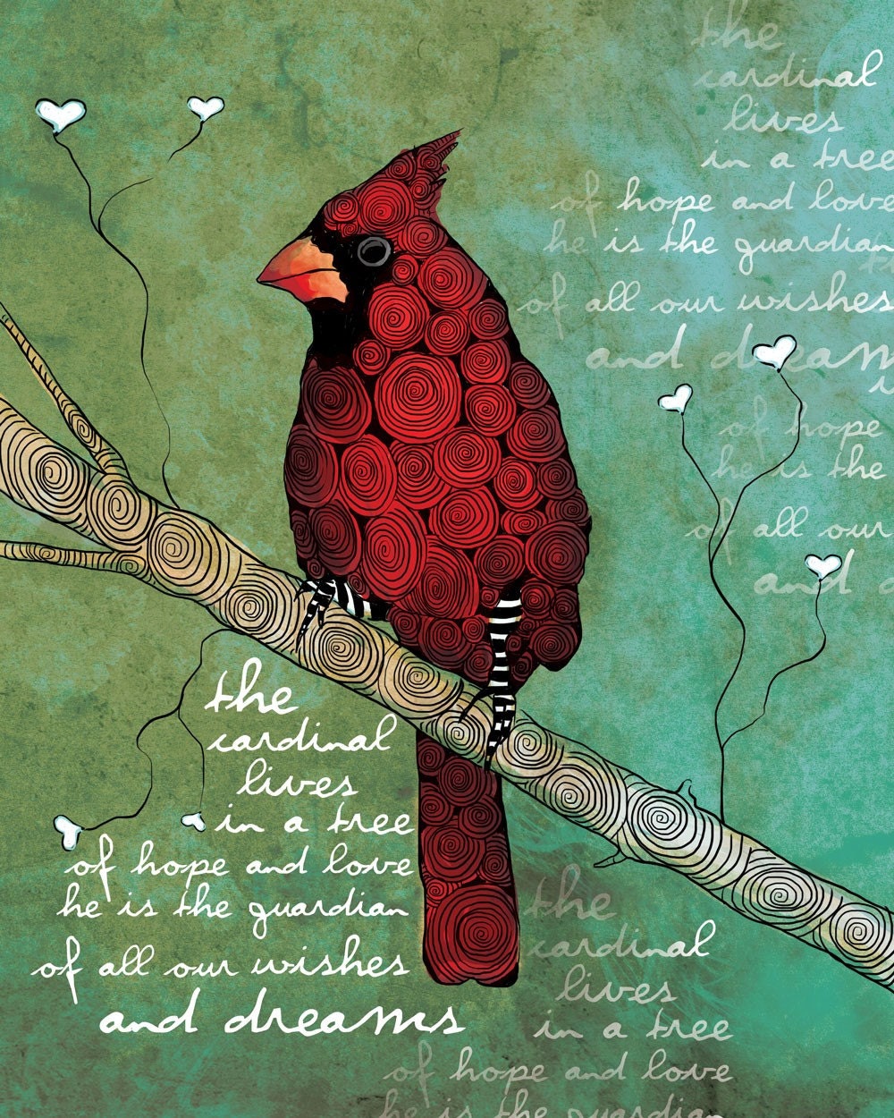 The Guardian of Dreams / Cardinal / original illustration ART Print SIGNED / 8 x 10 / NEW