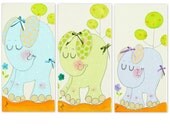 ELEPHANT FAMILY With Glitter touch - Set Of 3 , kids Room Decor, Wall Art Canvas for Children - Personalized Name Sign