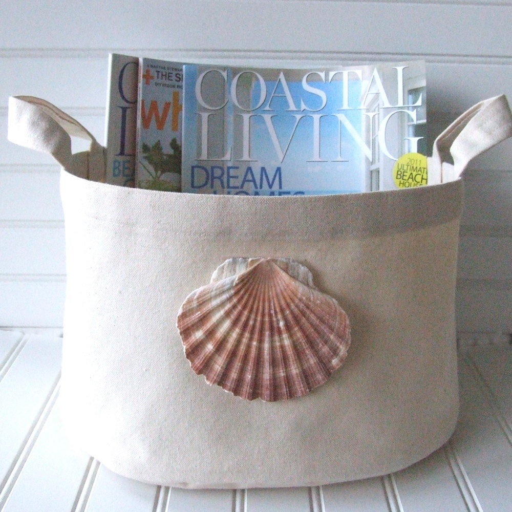 Fabric Storage Basket with Scallop Shell for your coastal or beach house