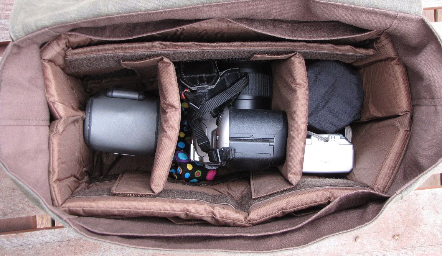 SALE - Messenger Camera Bag with Removable Insert - Leather and Waxed Canvas