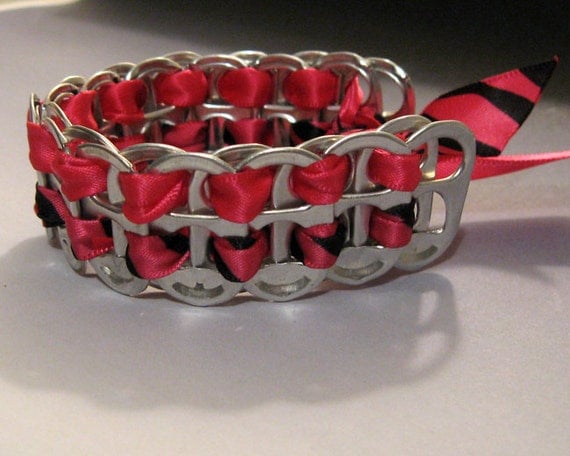 Recycled Soda Pop Can Tab Bracelet Ribbon Tiger Striped