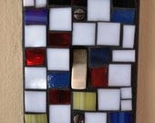 Custom Designed Stained Glass Mosaic Light Switch Covers Inspired by Mondrian - red, blue, yellow, white