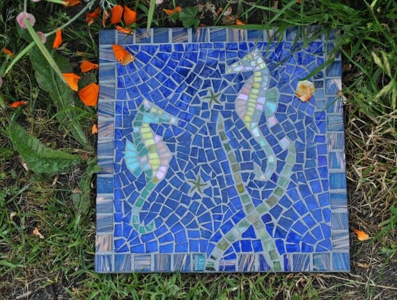 Seahorse Mosaic Tile Garden Stepping Stone