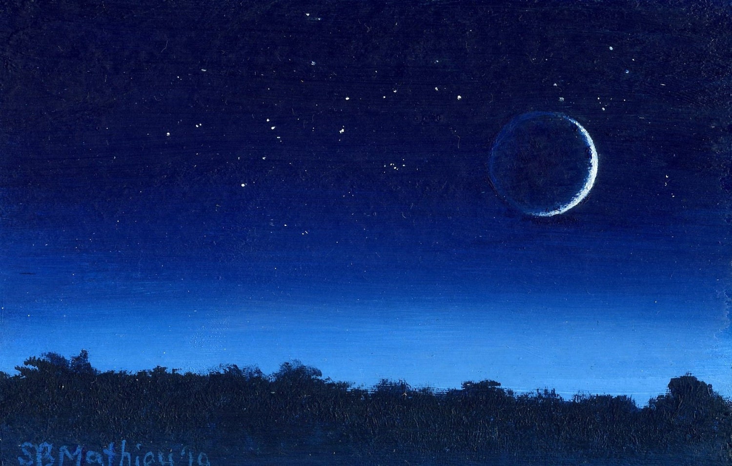 Crescent Moon Miniature Original Painting by SBMathieu