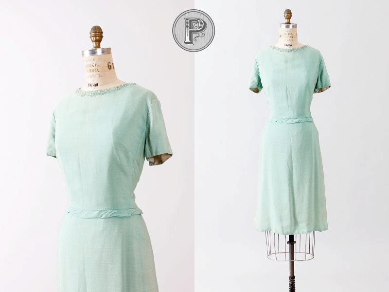 1960s dress xl / 60s dress sea green pastel : Josephine