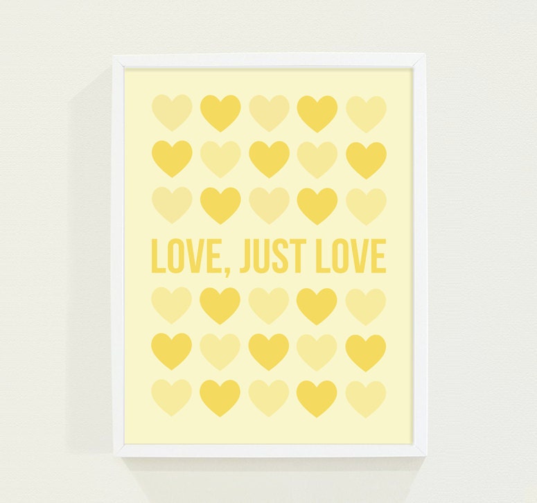 Baby Nursery Art in Yellow Pastel - Love Poster - Typography Print - Love Just Love - Valentine - Valentines Day - fieldtrip