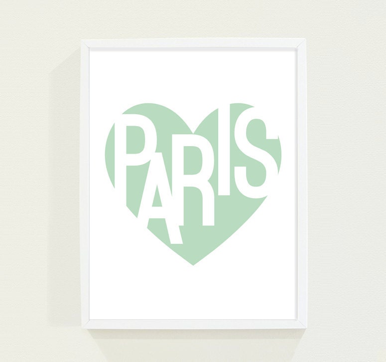 Paris Mint Green Pastel Heart Typography Print - Paris Poster Wall Art - fieldtrip