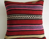BIG SALE / Organic Shine Society Modern Bohemian Throw Pillow. Handwoven Wool Vintage Tribal Turkish Kilim Pillow Cover 16x16 inch