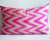 Sukan / Hand Woven Original Silk ikat Pillow Cover Pink - lumbar Ikat Pillow cover- decorative pillow covers - throw pillows - accent pillow