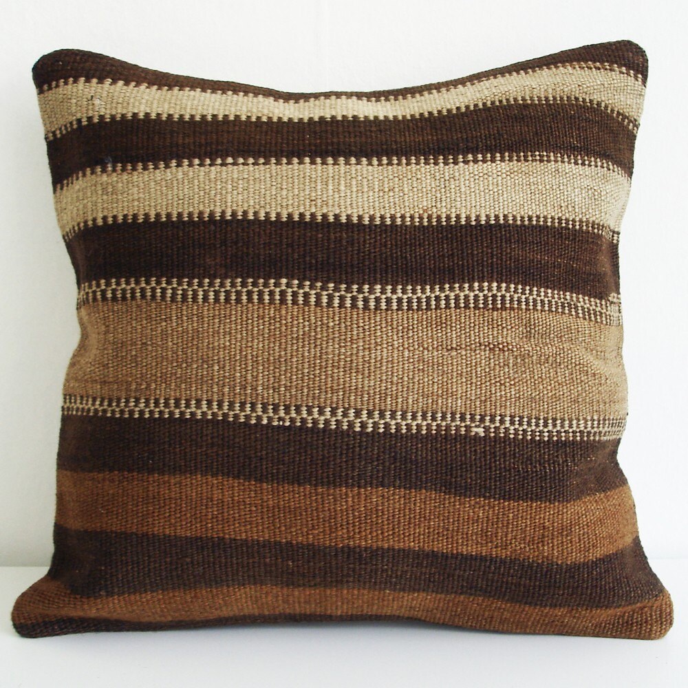 Sukan / Hand Woven - Turkish Striped Kilim Pillow Cover - 16x16