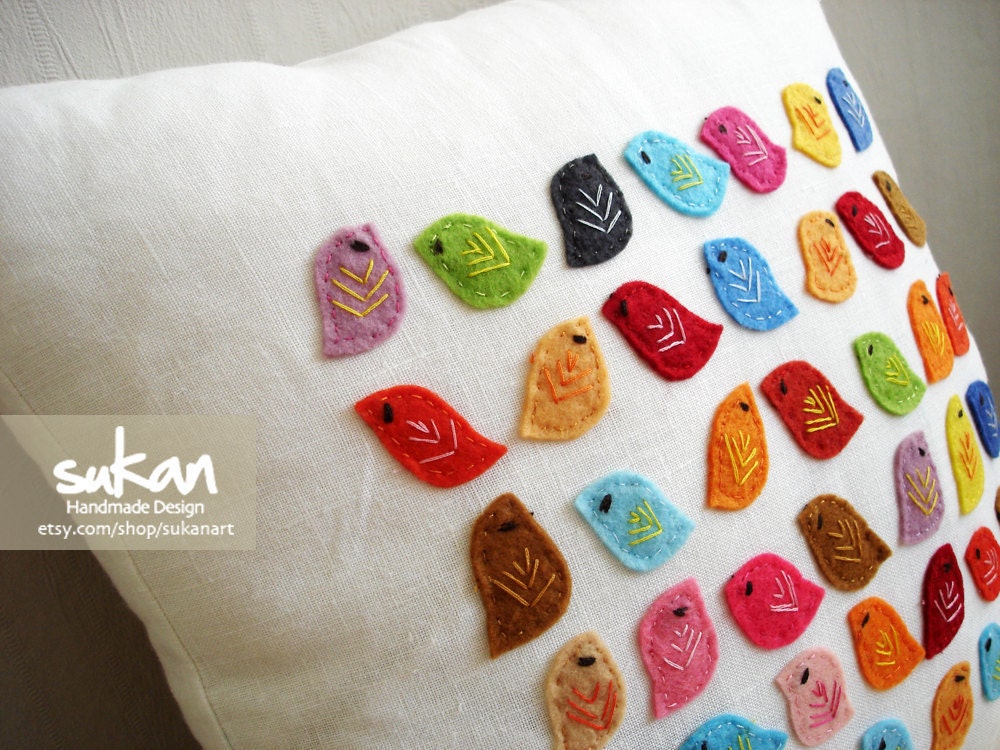 Sukan / Color Birds Linen Pillow Cover - Custom Pillow Cover - Valentine Day Gift - Decorative Pillows - Accent Pillow - Throw Pillow