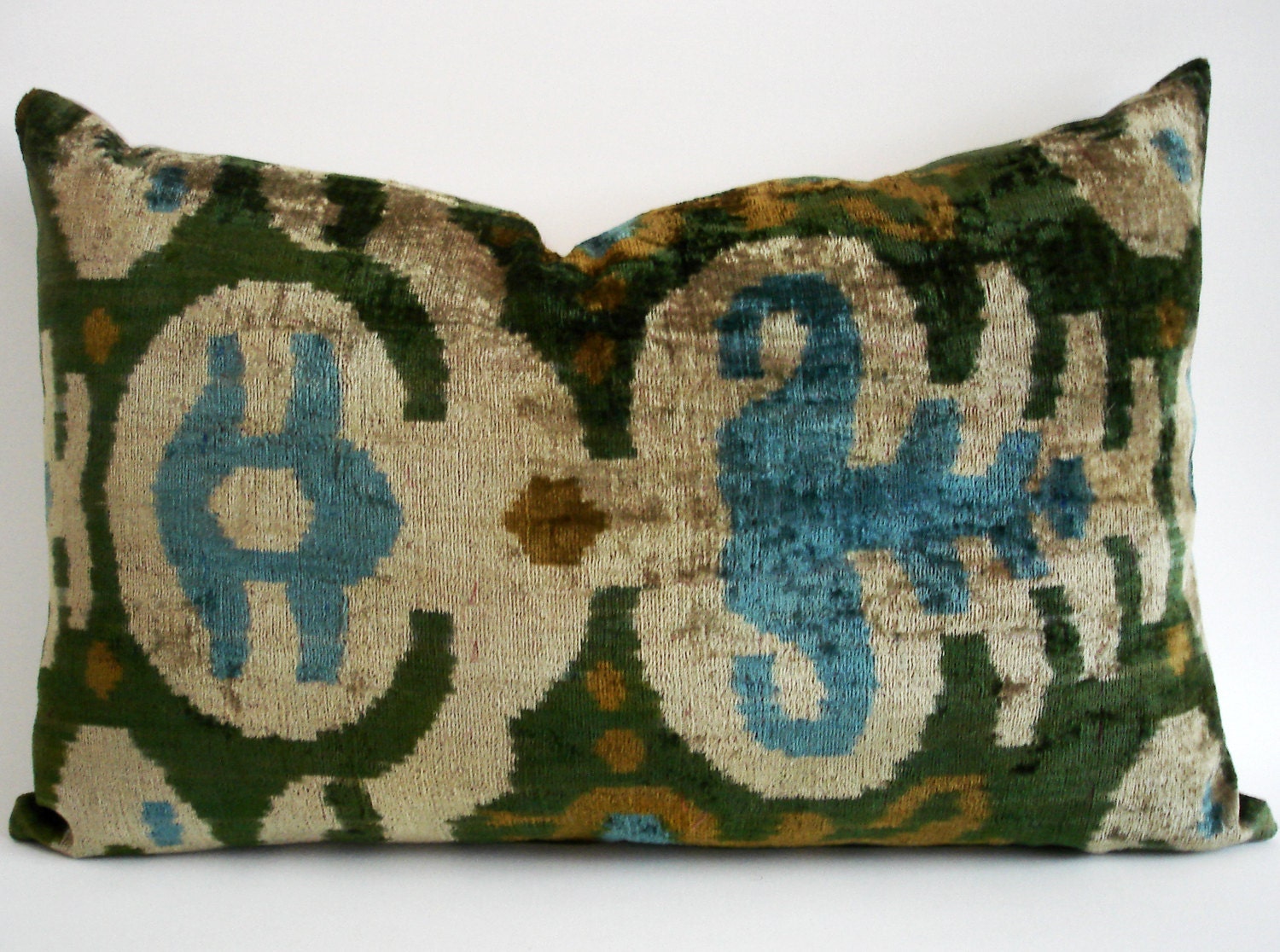 Sukan / SALE, Soft Hand Woven, Decorative Pillow,Throw Pillow Cover, ikat Velvet Pillow Cover,16x24inch, Green, Beige, Blue,Mustard