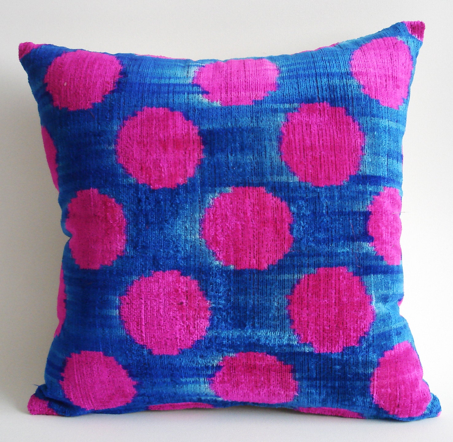 Sukan / SALE - Decorative Pillow - Throw Pillow Cover - Handmade Silk Velvet Ikat Pillow Cover - 16x16 inch - Pink, Blue Color