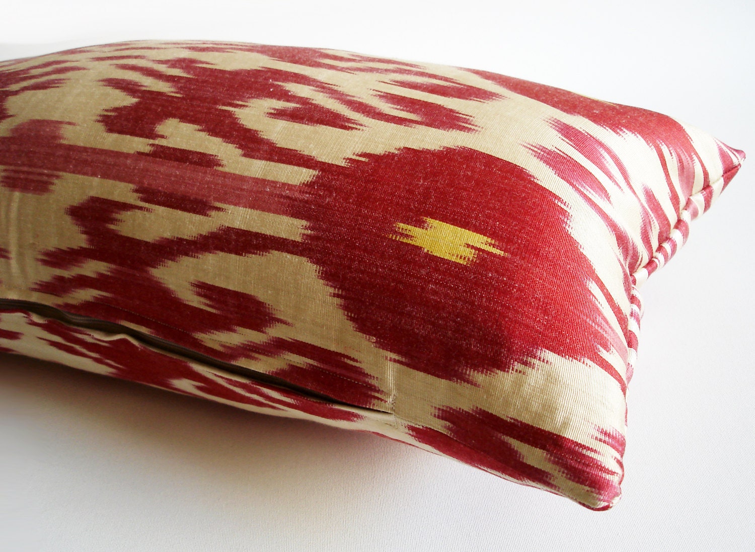 Sukan / Handmade Original Silk ikat Pillow Cover, Decorative pillow, Organic pillow, Anatolian pillow, 12x24 inch Red, Beige, Yellow Color
