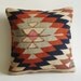 Sukan / Handwoven Vintage Turkish Kilim Pillow Cover, Decorative Pillows, Accent Pillow, Throw Pillow, 16x16 inch Navy Blue, Cream