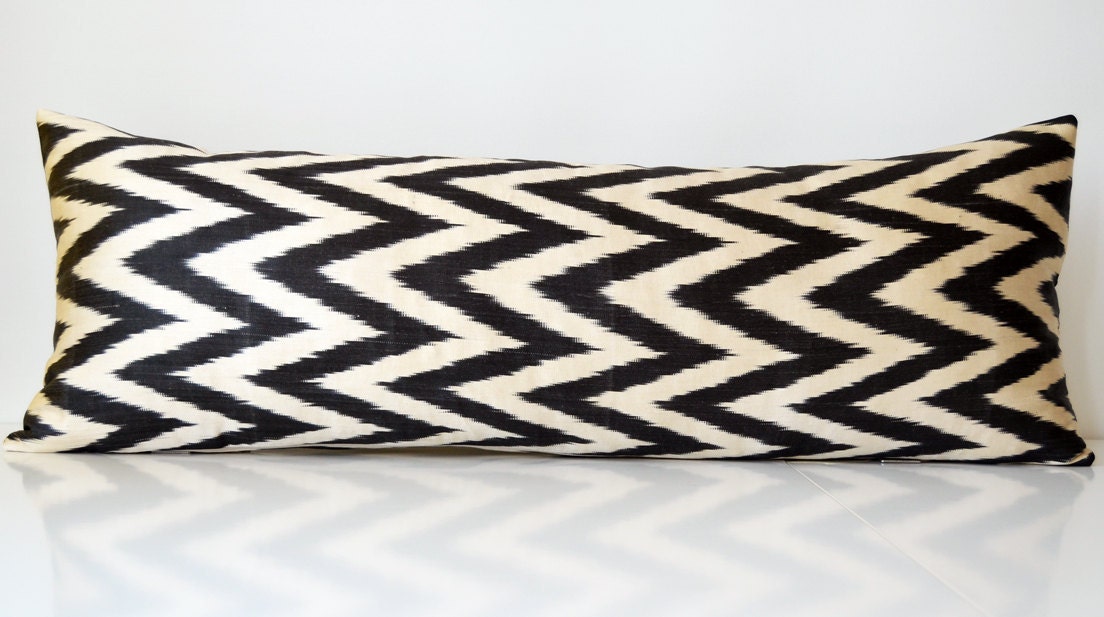 Sukan / Handwoven Original Back-Front Silk ikat Bolster Pillow Cover - Black, Dark Gray, Cream, Beige, Ivory
