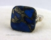 Blue Pyrite Opal and Sterling Ring