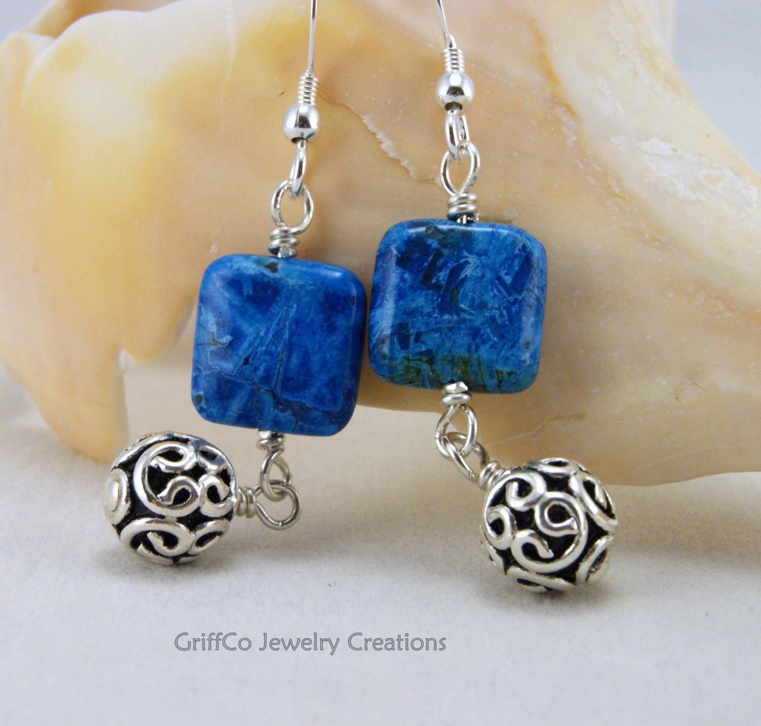 Blue Crazy Lace Agate and Sterling Earrings
