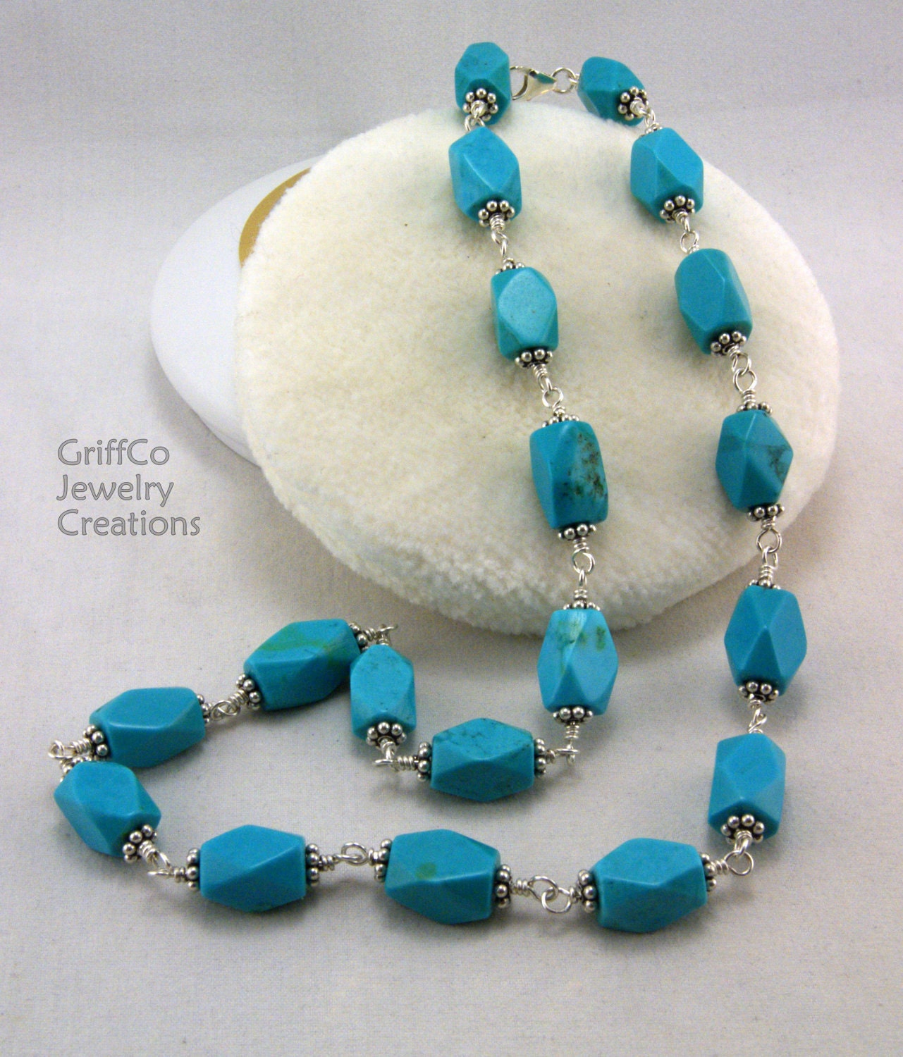 Turquoise Howlite Chunks and Sterling Necklace