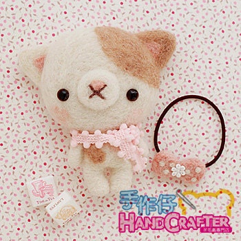 DIY handmade felt wool Cat & Rubber Band --- Japanese kit package