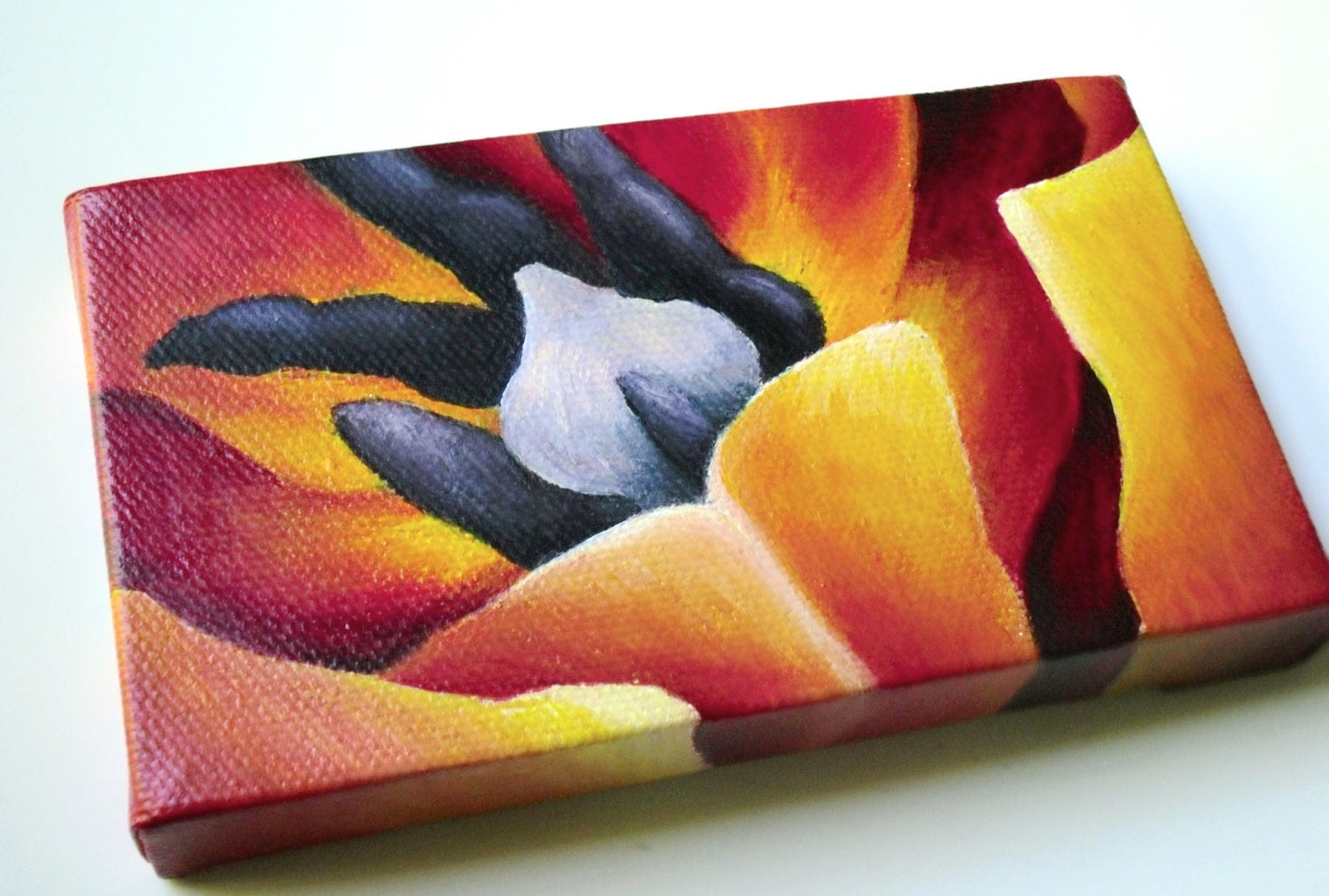 Small Original Floral Abstract Acrylic Painting on Canvas - Red, Orange, Black, Home Decor