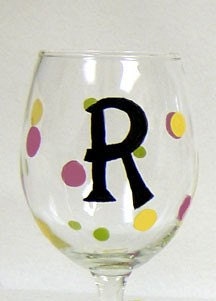 Personalized Polka Dots Wine Glass Hand Painted