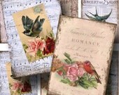 Aged Songbirds - Vintage Birds on Sheet Music - ATC Digital Collage Sheet - Buy 3 sheets and get 4th FREE - Printable Download
