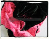 Minky Blanket - Personalized baby blanket -Fuchsia pink dot and plush black minky - 30x36"