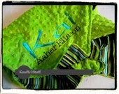 Minky Blanket - Personalized baby blanket - Lime minky dot and stripes cotton- 30x36"