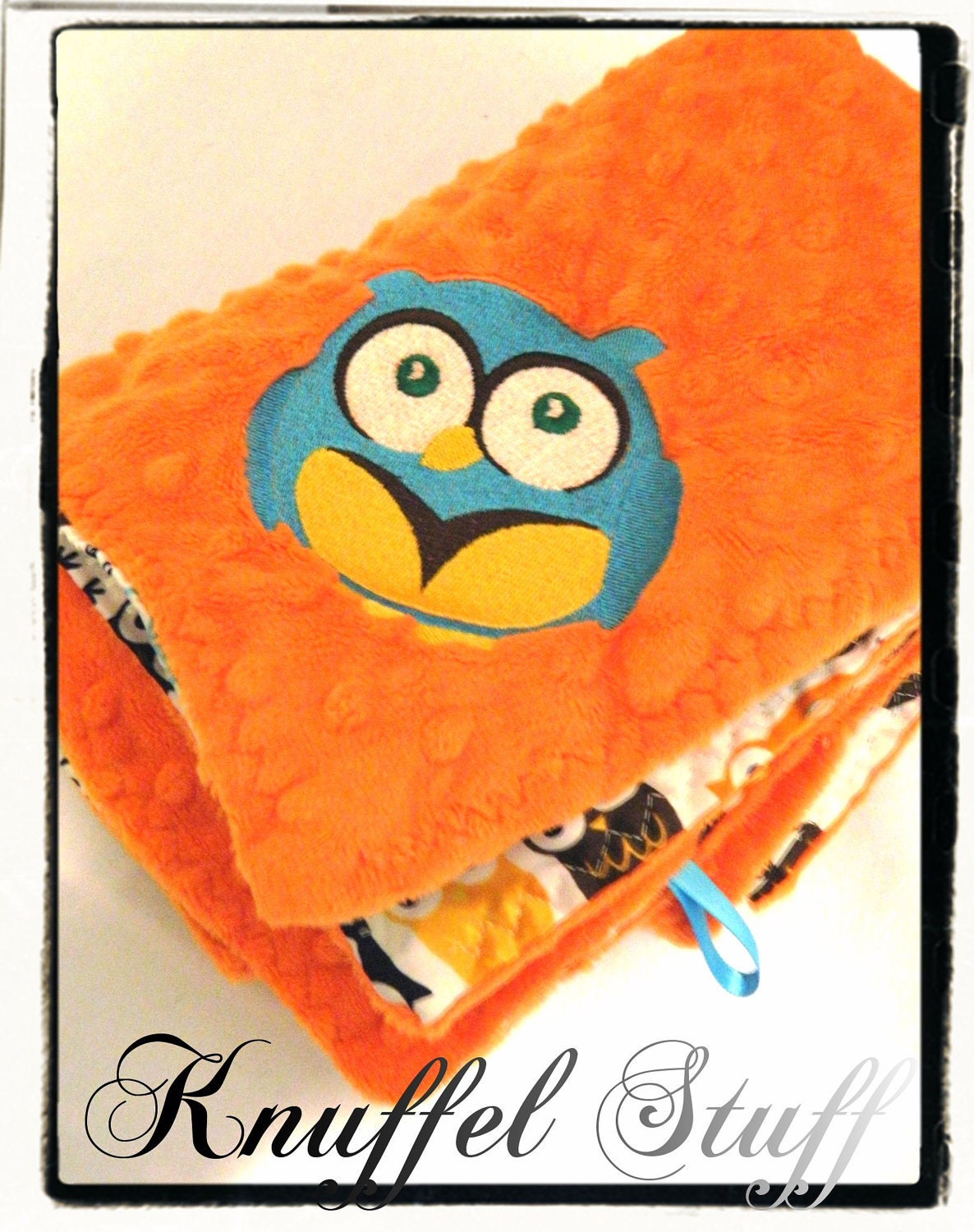 Minky Blanket - Personalized baby blanket - orange minky dot with orange owl minky print- 30x36"