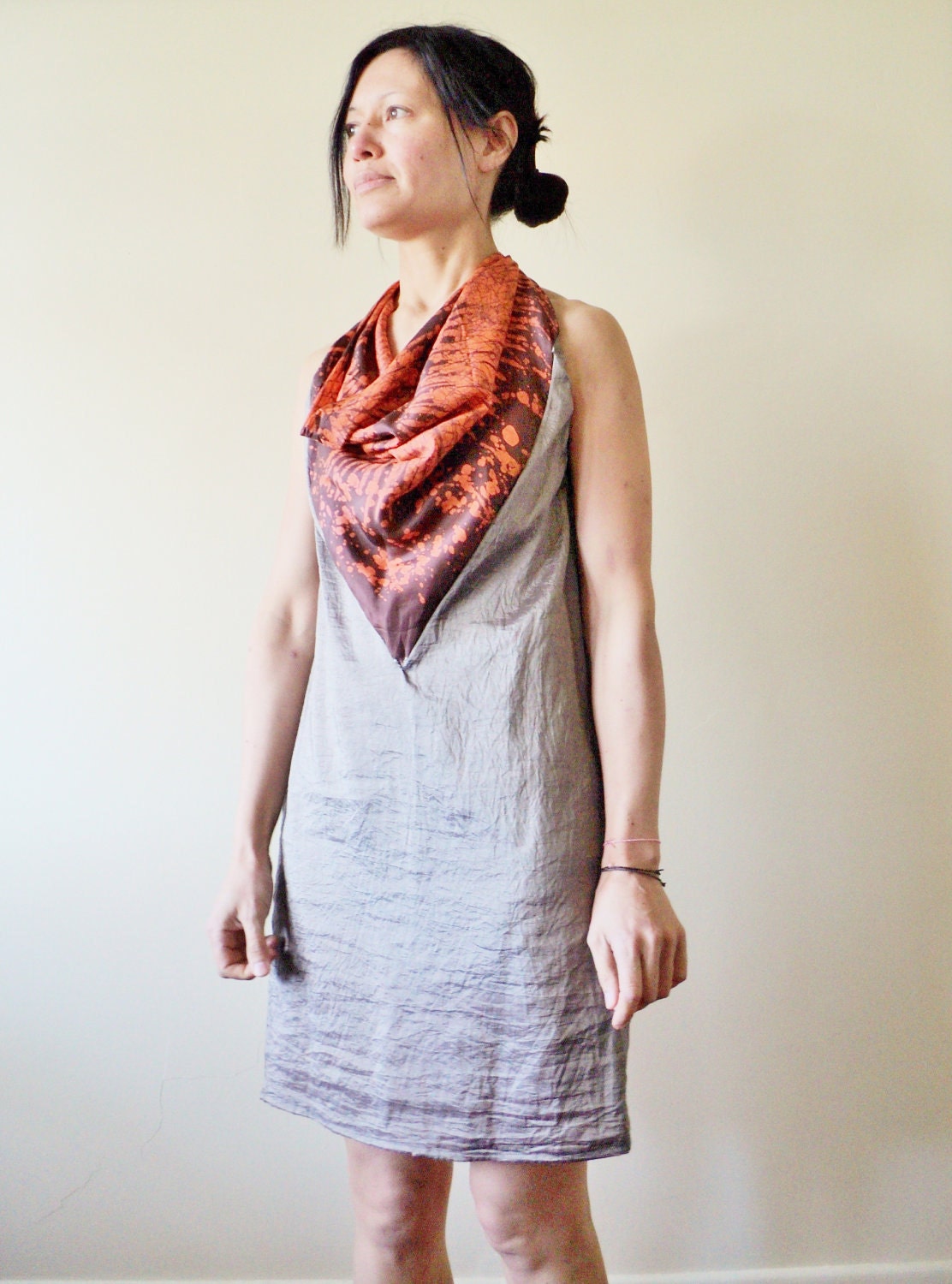 Choc-orange gunmetal halter neck  dress