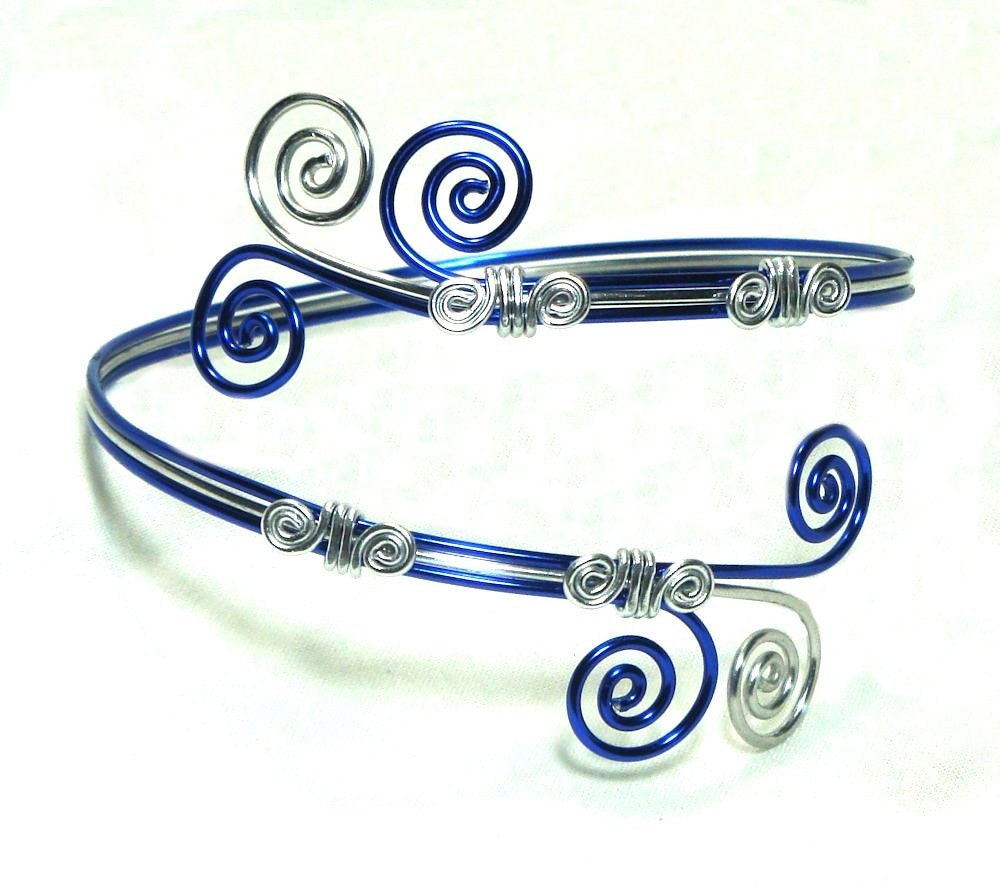 Arm Band, Arm Bracelet, Arm Cuff, Blue and Silver, Aluminum, Unique Jewelry by thecuriouscupcake on Etsy