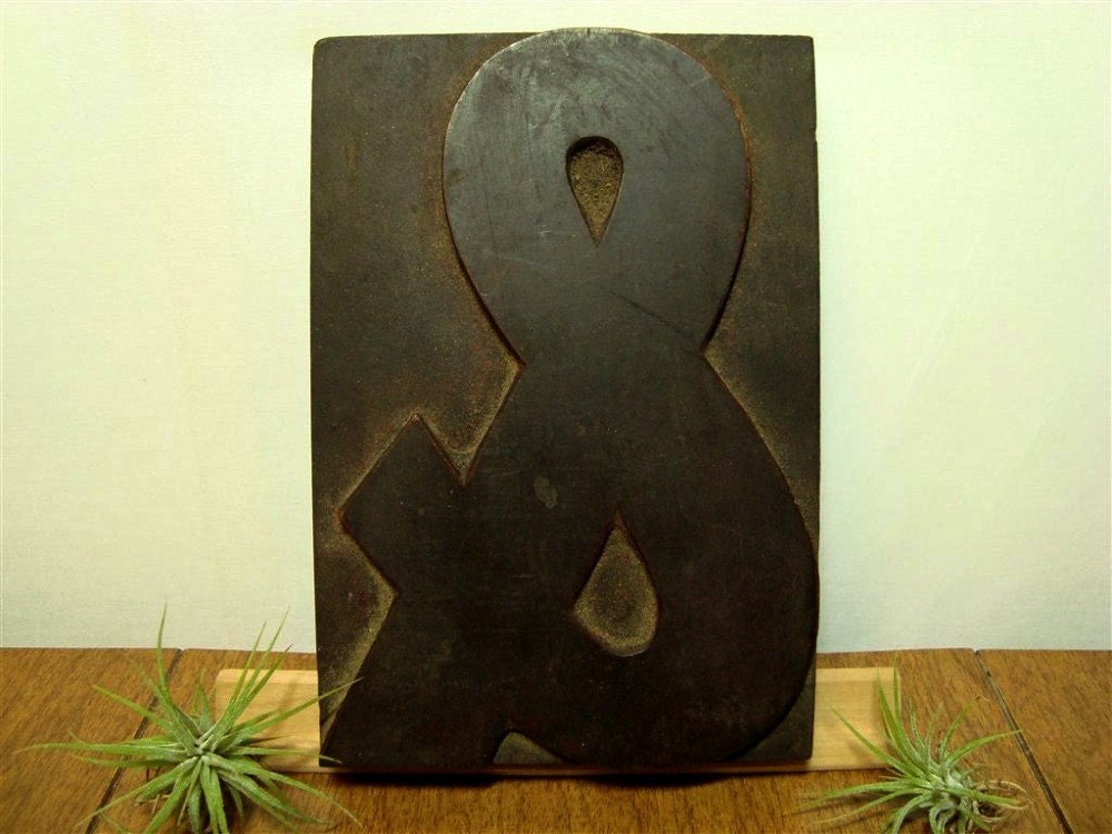 Huge Ampersand Letterpress Vintage Wood Printers Block