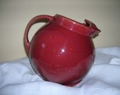 Burgundy Retro Pottery Ball Jug Water Pitcher 1940's