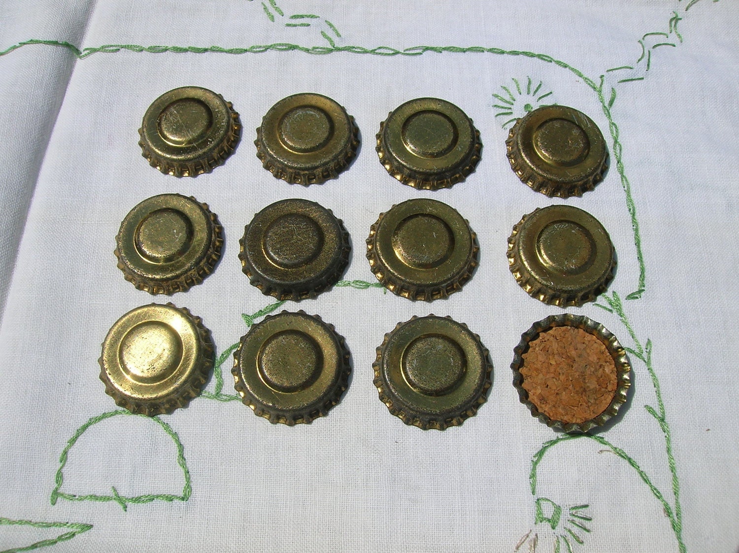 12 Vintage Metal Bottle Caps Cork Lined