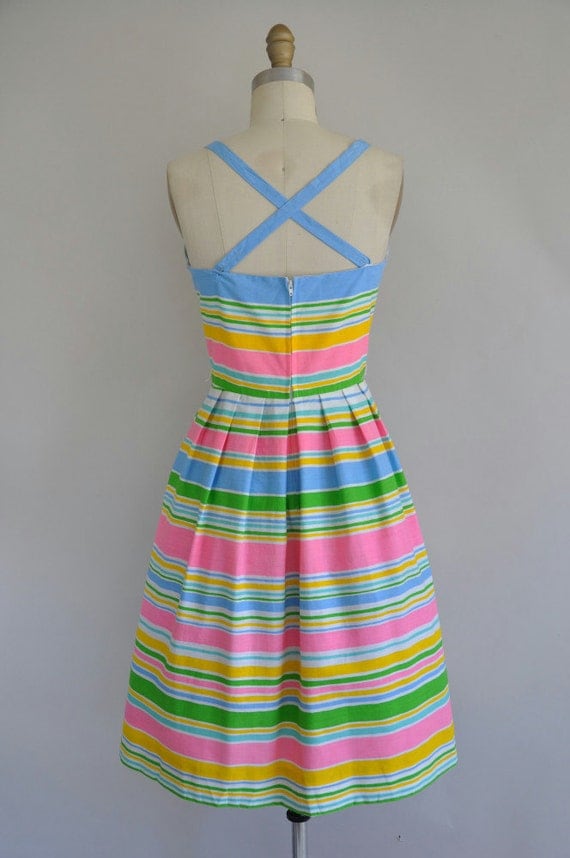 50s vintage dress / 1950s 50s cotton stripe full skirt dress / Summer Carnivals