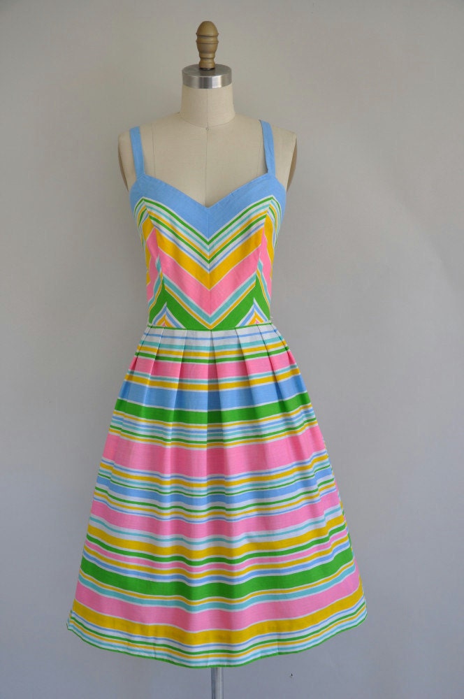 50s vintage dress / 1950s 50s cotton stripe full skirt dress / Summer Carnivals